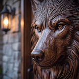 Corwyn Sculpted Solid Wood Wolf Guardian Single Door