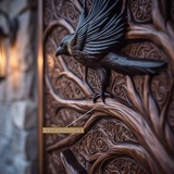 Corwyn Sculpted Solid Wood Wolf Guardian Single Door