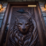 Corwyn Sculpted Solid Wood Wolf Guardian Single Door