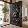 Corwyn Sculpted Solid Wood Wolf Guardian Single Door Black - Timberustic Door