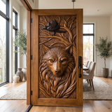 Corwyn Sculpted Solid Wood Wolf Guardian Single Door