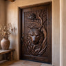 Corwyn Sculpted Solid Wood Wolf Guardian Single Door Dark Walnut - Timberustic Door