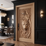 Corwyn Sculpted Solid Wood Wolf Guardian Single Door Natural Oak - Timberustic Door