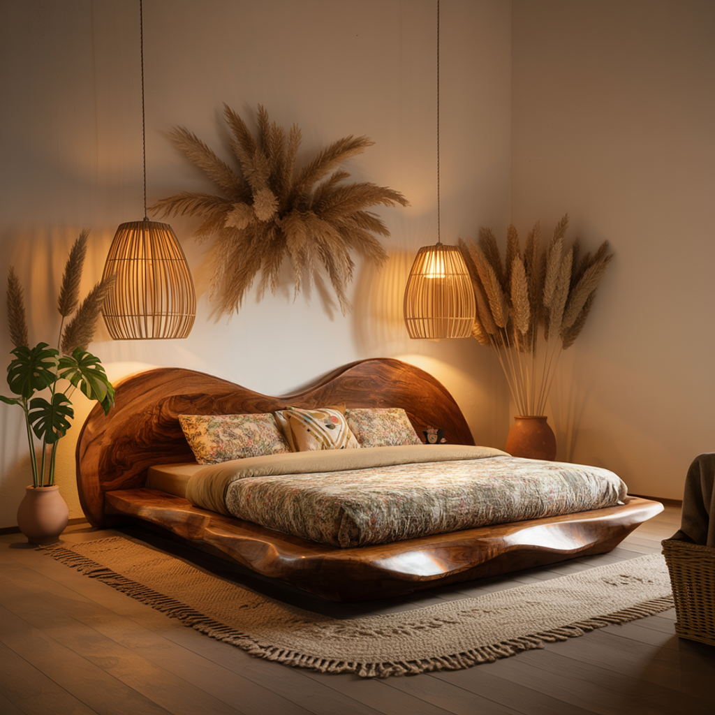 Cresta Waveform Solid Wood Headboard with Bed Frame