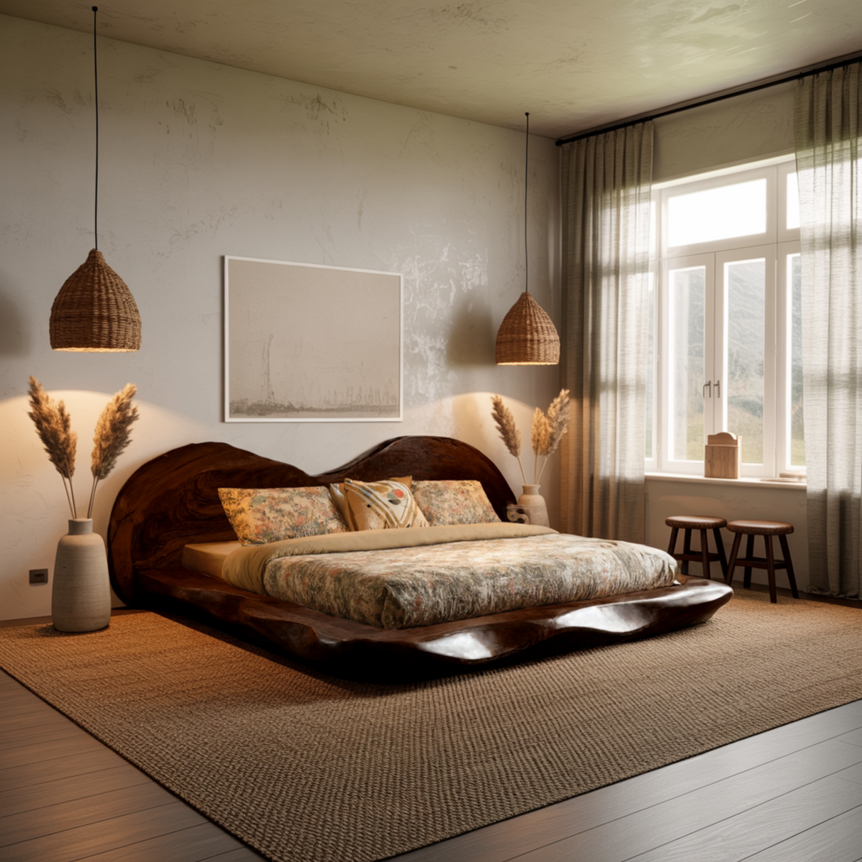 Cresta Waveform Solid Wood Headboard with Bed Frame