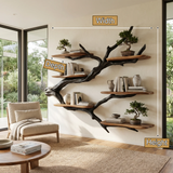Crestbloom Handcrafted Solid Wood Floating Tree Bookshelf