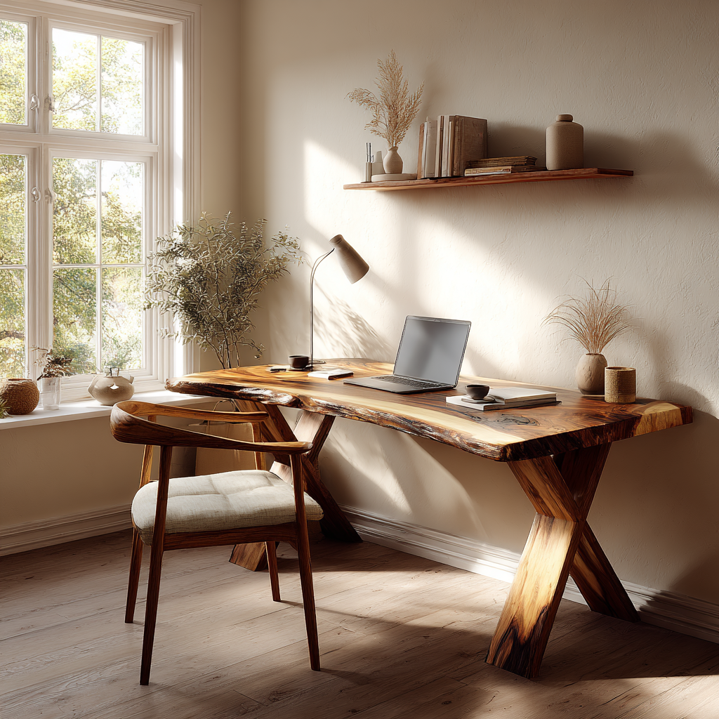 Crosscrest Live Edge Solid Wood Desk, Organic Modern X-Frame Workspace ...
