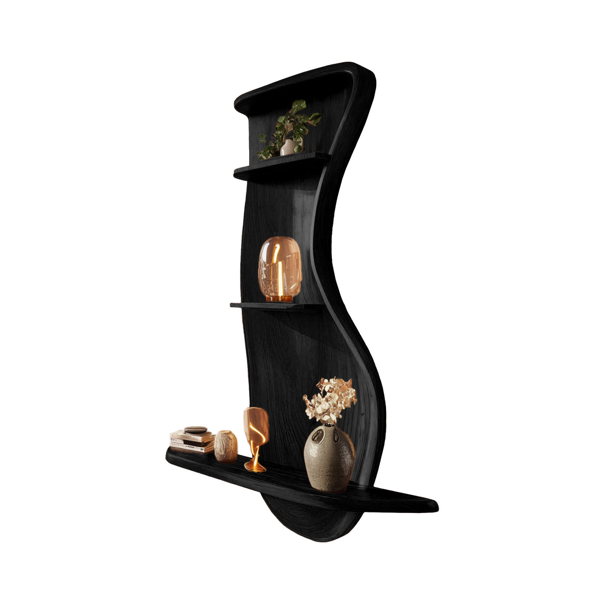 Curveline Solid Wood Floating Display Shelf Black - Timberustic Display Shelf