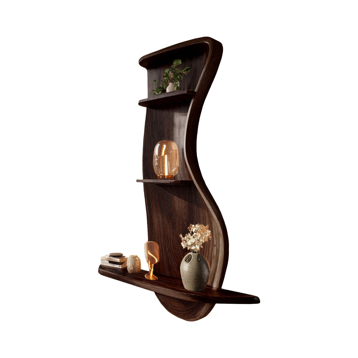 Curveline Solid Wood Floating Display Shelf Dark Walnut - Timberustic Display Shelf