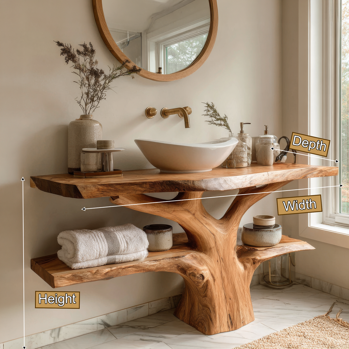 Dalmor Sculpted Solid Wood Freestanding Bathroom Vanity with Shelves - Timberustic Freestanding Bathroom Vanity with Shelves