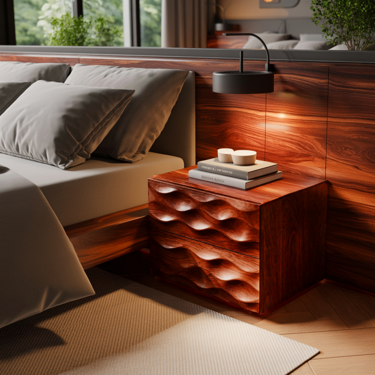 Deepwave Solid Wood Handcrafted Bedside Table