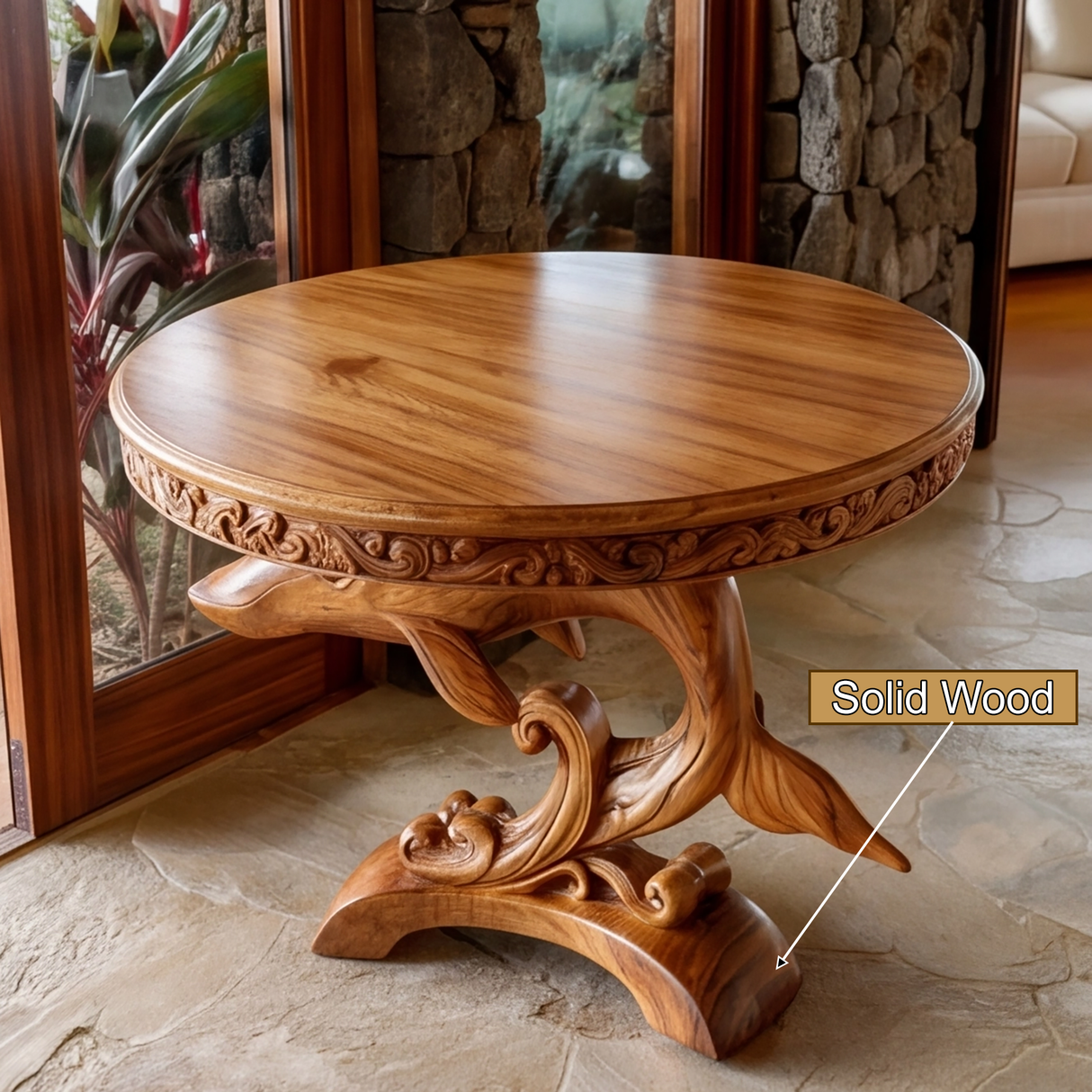 Delpharis Sculpted Solid Wood Pedestal Stand - Timberustic Pedestal Stand