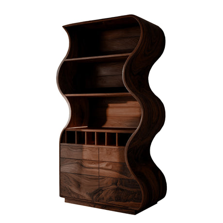 Doublewave Sculpted Solid Wood Bar Cabinet