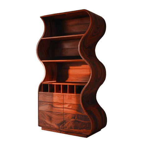 Doublewave Sculpted Solid Wood Bar Cabinet