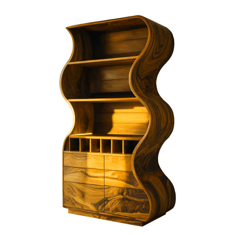 Doublewave Sculpted Solid Wood Bar Cabinet