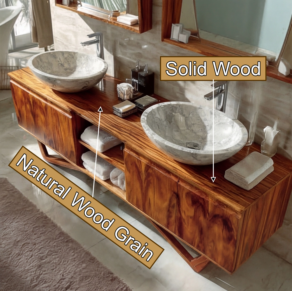 Dovaro Solid Wood Double Freestanding Bathroom Vanity with Cabinet - Timberustic Freestanding Bathroom Vanity with Cabinet