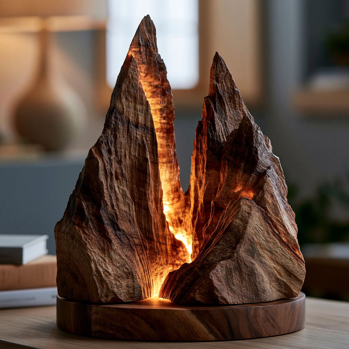 Draemor Sculpted Solid Wood Mountain Table Lamp SPA902589