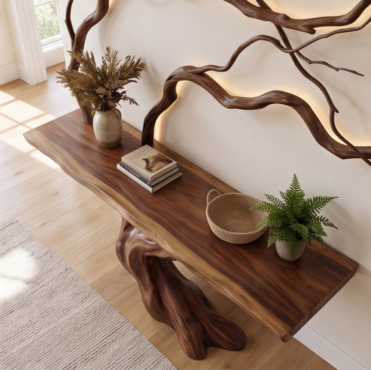 Draevanor Sculpted Solid Wood Console Table SPA293342