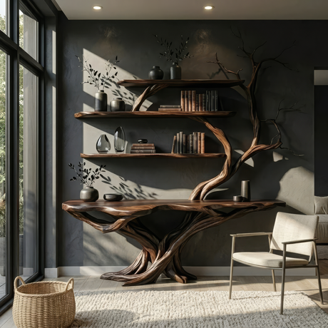 Draevon Sculpted Solid Wood Console Table with Shelves - Timberustic Console Table with Shelves