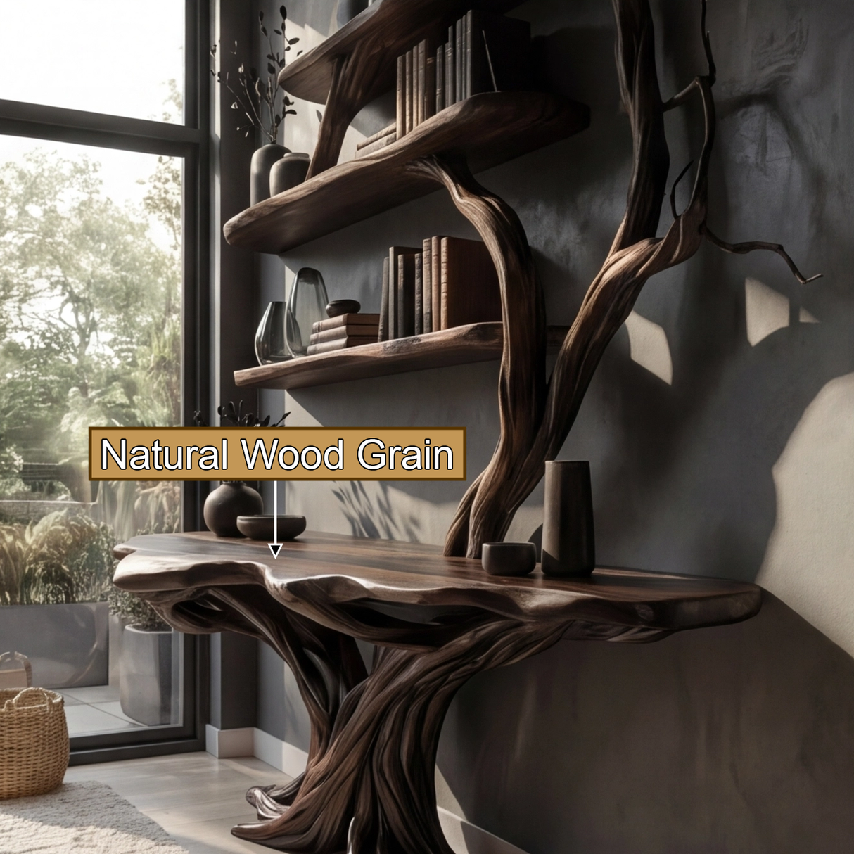 Draevon Sculpted Solid Wood Console Table with Shelves - Timberustic Console Table with Shelves