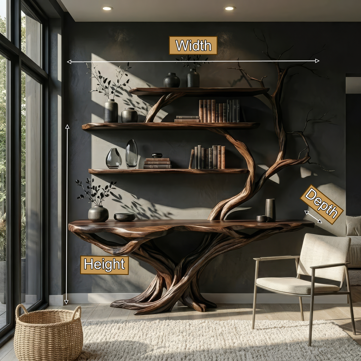 Draevon Sculpted Solid Wood Console Table with Shelves - Timberustic Console Table with Shelves