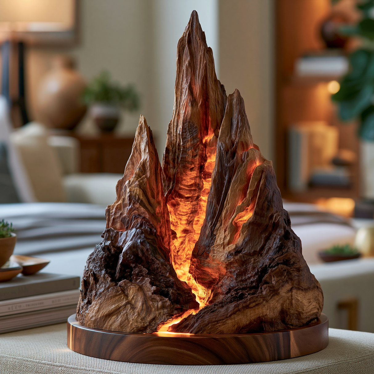 Drakora Sculpted Solid Wood Mountain Table Lamp