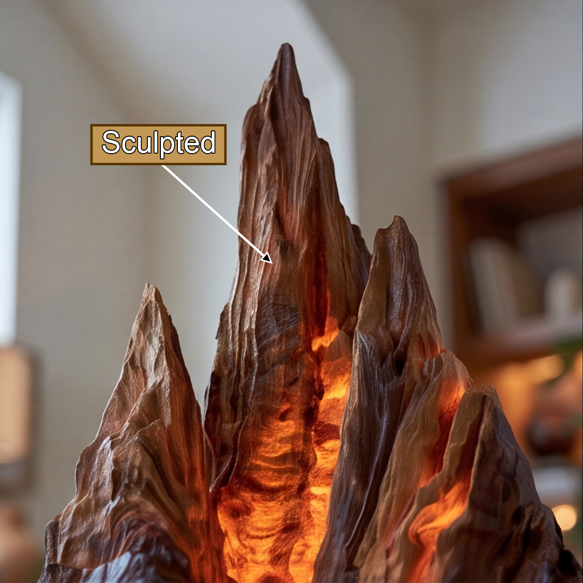 Drakora Sculpted Solid Wood Mountain Table Lamp