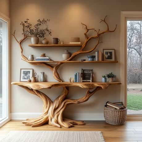 Dralen Sculpted Solid Wood Console Table with Shelves - Timberustic Console Table with Shelves