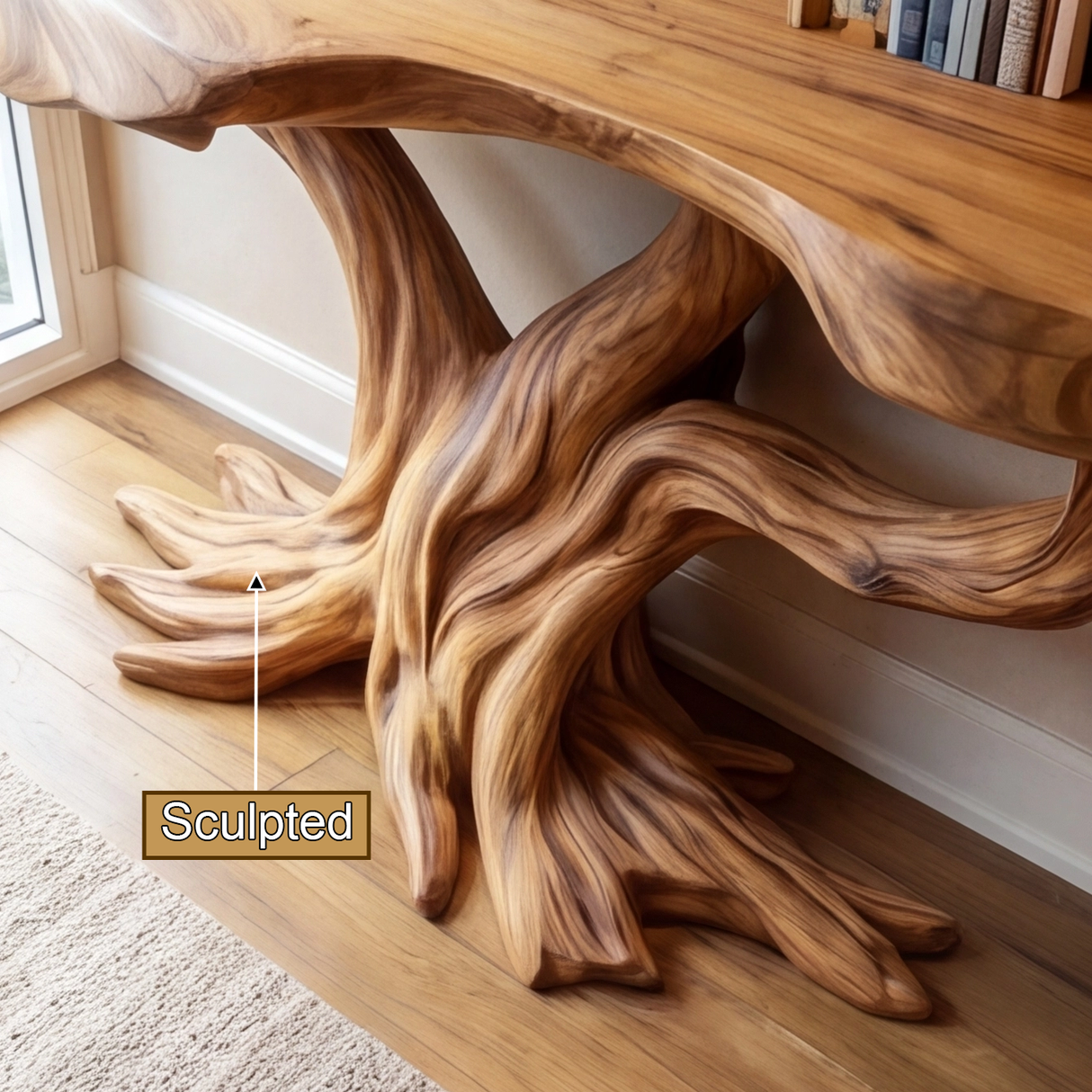 Dralen Sculpted Solid Wood Console Table with Shelves - Timberustic Console Table with Shelves