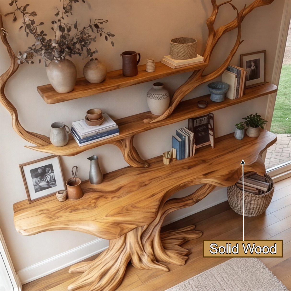 Dralen Sculpted Solid Wood Console Table with Shelves - Timberustic Console Table with Shelves