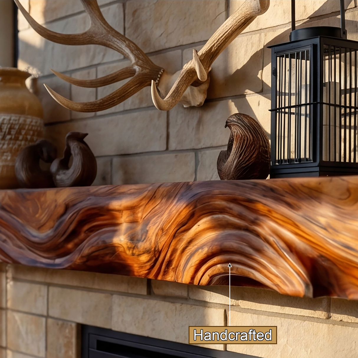 Dravaryn Handcrafted Solid Wood Fireplace Mantel Shelf - Timberustic Fireplace Mantel Shelf
