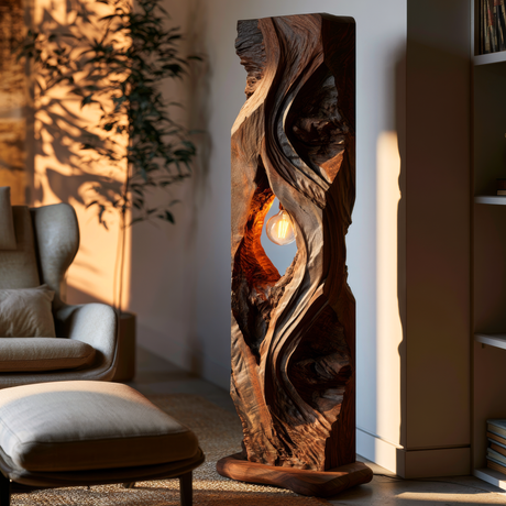 Dravaryn Sculpted Solid Wood Floor Lamp - Timberustic Floor Lamp