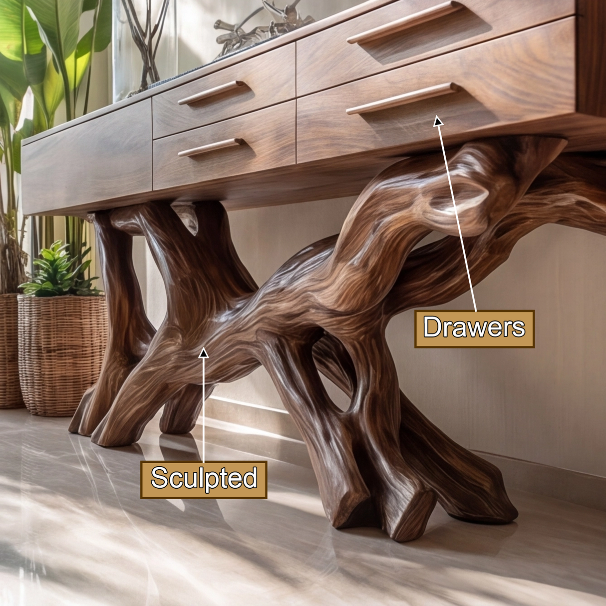 Dravaryn Solid Wood Sculpted Console Table - Timberustic Console Table