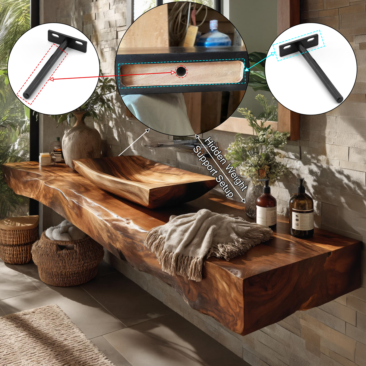 Dravelle Live Edge Solid Wood Floating Bathroom Vanity SPA789521 - Timberustic Floating Bathroom Vanity