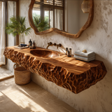 Dravento Handcrafted Sculpted Solid Wood Floating Bathroom Vanity with Integrated Sink SPA245346 - Timberustic Floating Bathroom Vanity with Integrated Sink