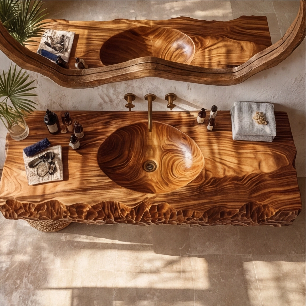 Dravento Handcrafted Sculpted Solid Wood Floating Bathroom Vanity with Integrated Sink SPA245346 - Timberustic Floating Bathroom Vanity with Integrated Sink