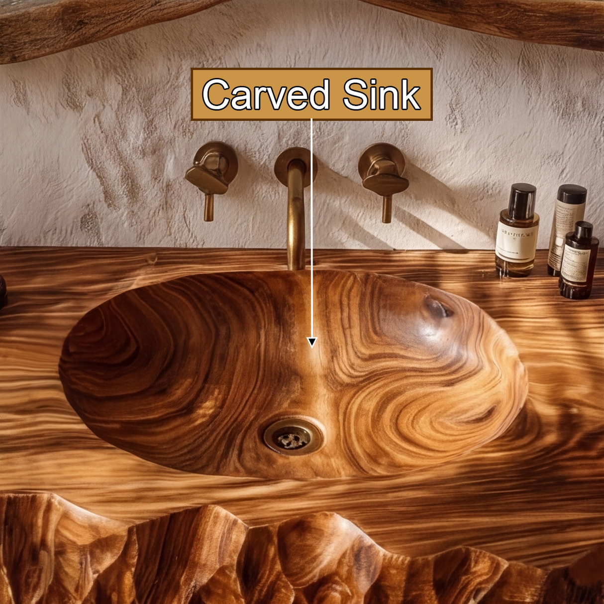 Dravento Handcrafted Sculpted Solid Wood Floating Bathroom Vanity with Integrated Sink SPA245346 - Timberustic Floating Bathroom Vanity with Integrated Sink