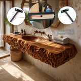 Dravento Handcrafted Sculpted Solid Wood Floating Bathroom Vanity with Integrated Sink SPA245346 - Timberustic Floating Bathroom Vanity with Integrated Sink