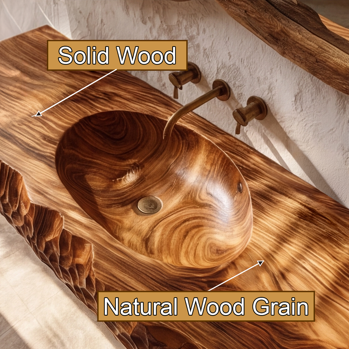 Dravento Handcrafted Sculpted Solid Wood Floating Bathroom Vanity with Integrated Sink SPA245346 - Timberustic Floating Bathroom Vanity with Integrated Sink