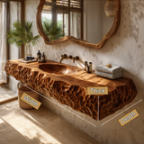 Dravento Handcrafted Sculpted Solid Wood Floating Bathroom Vanity with Integrated Sink SPA245346 - Timberustic Floating Bathroom Vanity with Integrated Sink