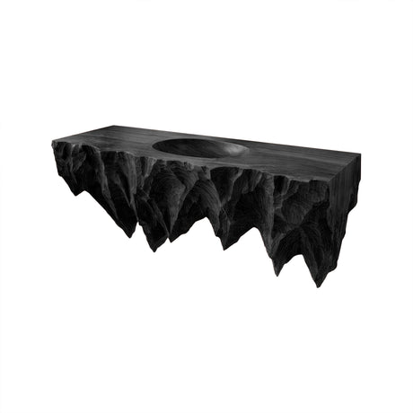Dravik Hand-Carved Solid Wood Floating Bathroom Vanity with Integrated Sink Black - Timberustic Floating Bathroom Vanity with Integrated Sink