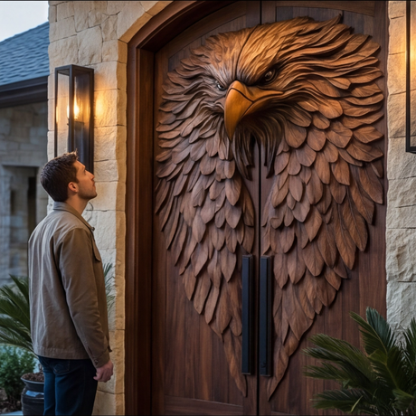 Dravion Sculpted Solid Wood Arched Double Doors - Timberustic Door