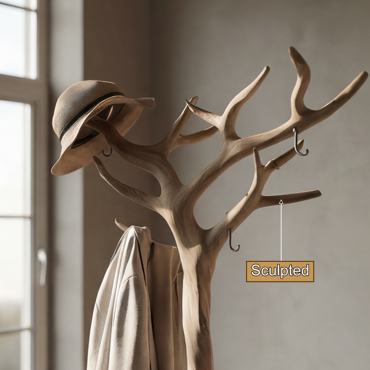 Dravion Sculpted Solid Wood Tree Coat Rack - Timberustic Tree Coat Rack