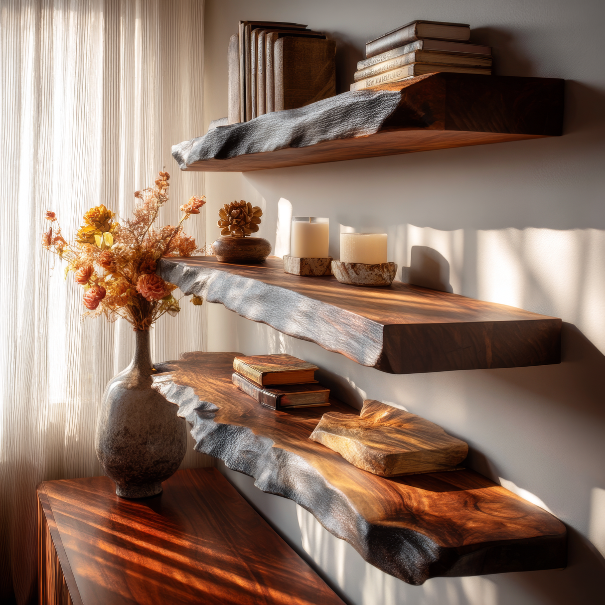 Dravon Live Edge Solid Wood Floating Shelf SPA364642 - Timberustic Floating Shelf