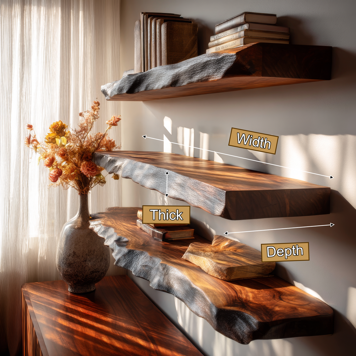 Dravon Live Edge Solid Wood Floating Shelf SPA364642 - Timberustic Floating Shelf