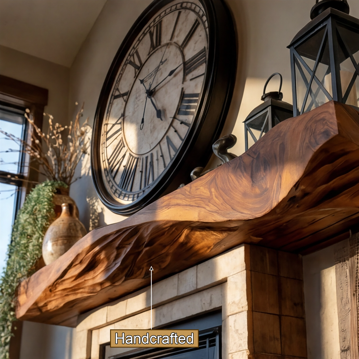 Dravonar Handcrafted Solid Wood Fireplace Mantel Shelf - Timberustic Fireplace Mantel Shelf