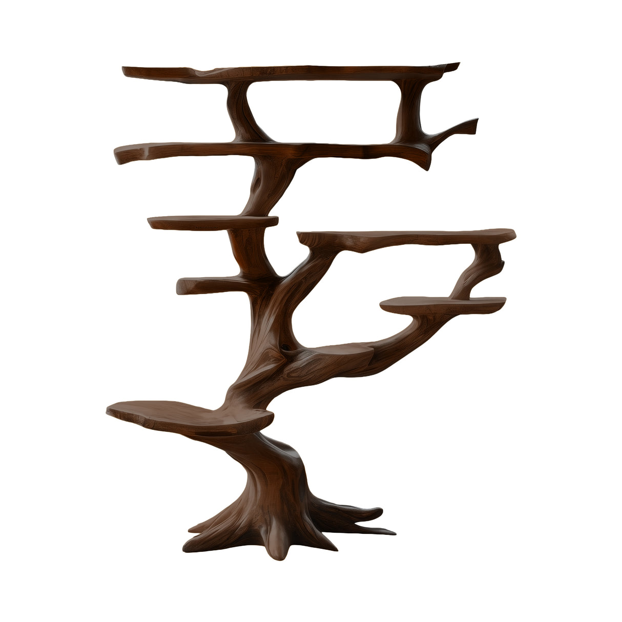 Dravoryn Sculpted Solid Wood Tree Bookshelf Dark Walnut - Timberustic Tree Bookshelf