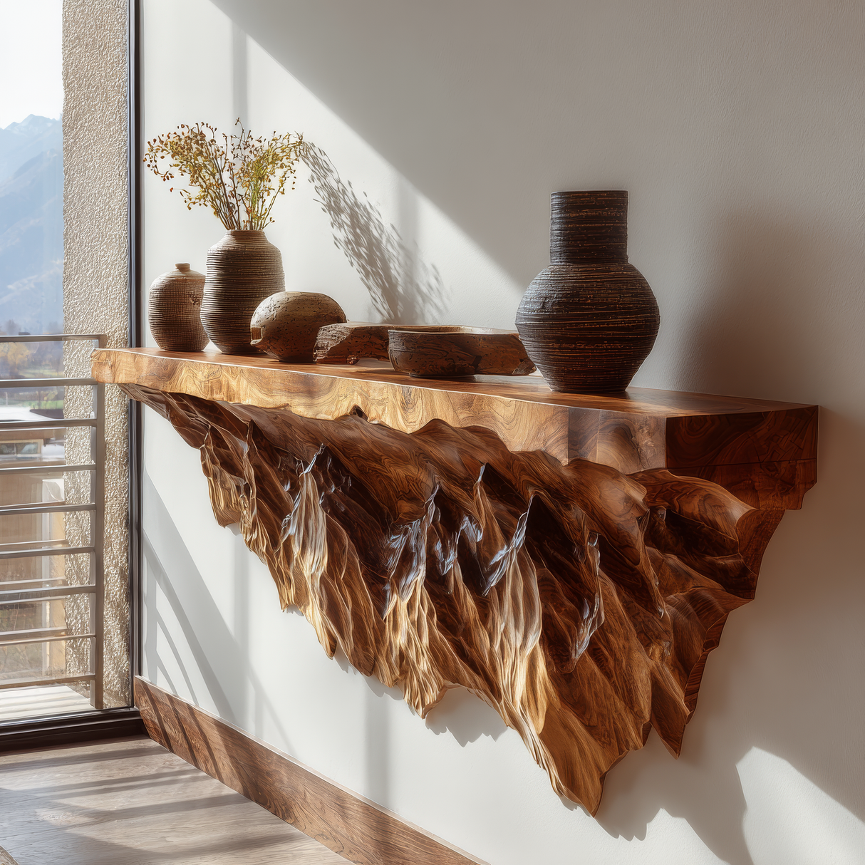 Drevano Sculpted Solid Wood Mountain Floating Shelf - Timberustic Floating Shelf