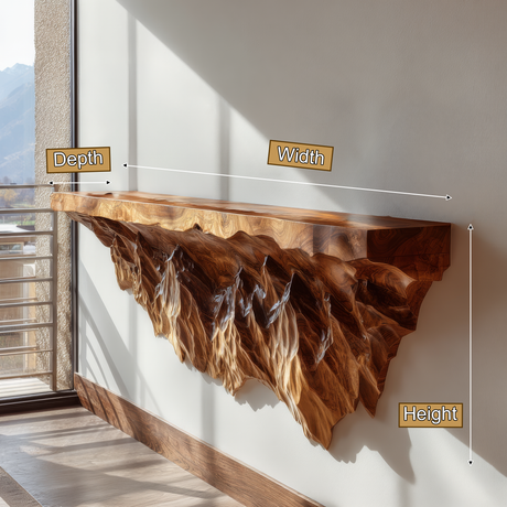 Drevano Sculpted Solid Wood Mountain Floating Shelf - Timberustic Floating Shelf