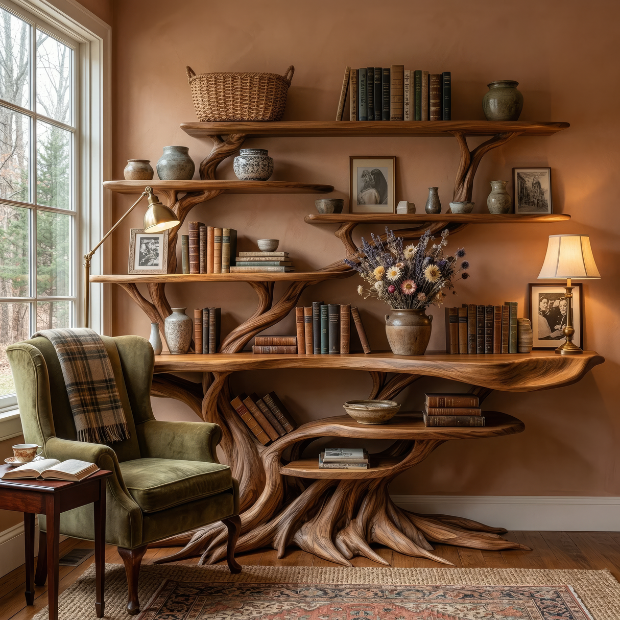 Drevanor Sculpted Solid Wood Console Table with Shelves - Timberustic Console Table with Shelves